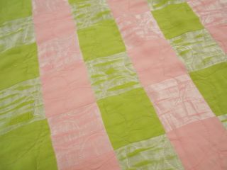 Vintage Antique Baby Pink & Lime Green Postage Stamp King Quilt 104x93