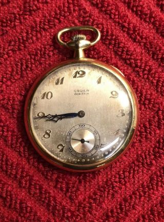 Vintage 14k Solid Gold Gruen Verithin Pocket Watch