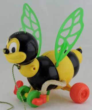 Vintage Pull Toy Bee Or Fly Plastic Kusan Inc Nashville Tn Usa Multi Colored