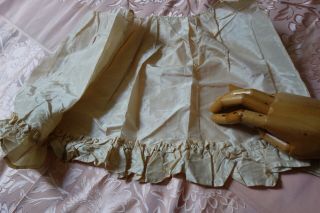 Antique Victorian Ecru Silk Taffeta Flounce Fragment/gathered Frill/french Dolls