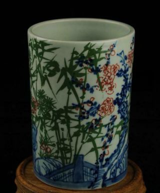 China Old Blue White Porcelain Hand Painting Bamboo Brush Pot /leaf Mark Ab02c