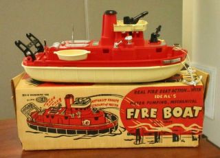 Vintage Ideal Plastic Fire Boat With Siren No.  4714 & Box