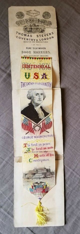 1876 Thomas Stevens Silk Centennial George Washington Bookmark Philadelphia