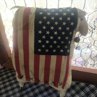 Primitive Sheep Doll Americana Usa Handmade Folk Art Patriotic