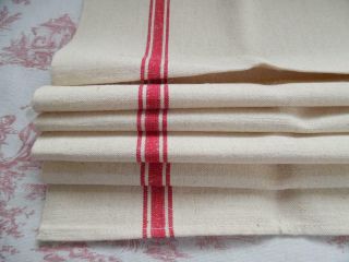 4 Vintage French Metis Linen Torchons - Tea Towels