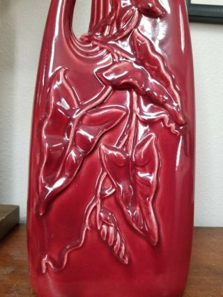 VINTAGE MID CENTURY ART DECO RED/MAROON LEAVES CERAMIC ABSTRACT TABLE LAMP 5