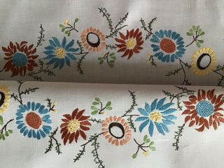 Lovely Vintage Irish Linen Hand Embroidered Tablecloth Pretty Florals
