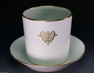 Antique Dore A Sevres Porcelain Monogrammed Mug / Cup Saucer