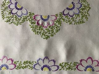 Vintage Linen Hand Embroidered Tablecloth Florals & Leaves/lace.