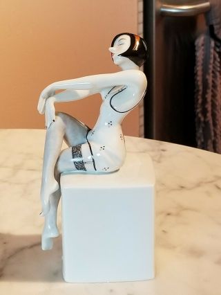 Porcelain Art Deco Style Woman Seated by Artist Kati Zorn Made Volkstedt Germany 3