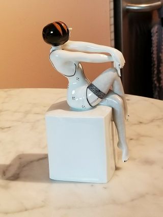 Porcelain Art Deco Style Woman Seated by Artist Kati Zorn Made Volkstedt Germany 6