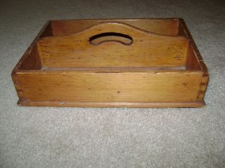 Vtg Aafa Antique Wooden Tool Carrier Knife Box Tray Tote Handle Dovetail