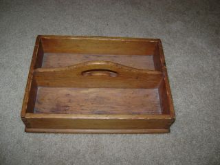 VTG AAFA ANTIQUE WOODEN TOOL CARRIER KNIFE BOX TRAY TOTE HANDLE DOVETAIL 2