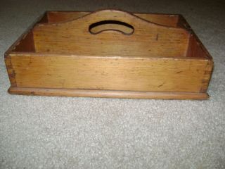 VTG AAFA ANTIQUE WOODEN TOOL CARRIER KNIFE BOX TRAY TOTE HANDLE DOVETAIL 4