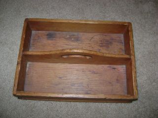 VTG AAFA ANTIQUE WOODEN TOOL CARRIER KNIFE BOX TRAY TOTE HANDLE DOVETAIL 5