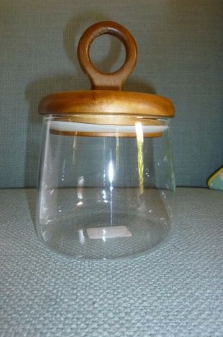 Dansk Niklas Danish Mid Century Modern 7 " Canister Glass Jar Wood Top