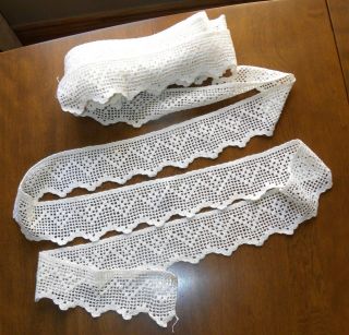 Vtg Handmade Filet Crochet White Trim 3 " By 10 Yds 12 Inches Perfect