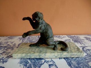 French Art Deco Spelter Panther/tiger On Marble Base