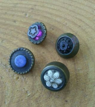 Group Of 4 Charmstring Glass Buttons With Metal Shanks.