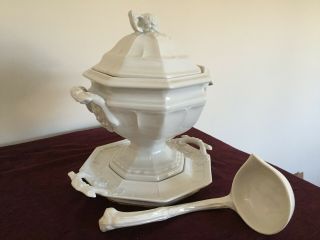 Large,  Vintage Red Cliff Ironstone White 4 - Piece “grape” Soup Tureen