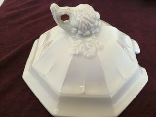 Large,  Vintage Red Cliff Ironstone White 4 - piece “Grape” Soup Tureen 3