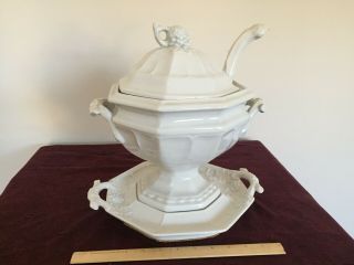 Large,  Vintage Red Cliff Ironstone White 4 - piece “Grape” Soup Tureen 8