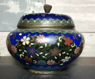 Antique Japanese Meiji Era Lidded Cloisonne Tea Caddy Jar Humidor
