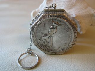 Antique Silver Sheffield Bird Of Paradise Powder Finger Ring Dance Compact 3 2