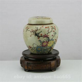3.  9 " Collect Chinese Famille - Rose Porcelain Flower Birds Small Caddy Tea Canister