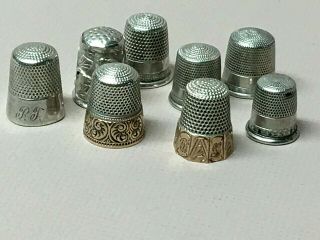 8 - Vintage/antique Sterling Silver - 2 - W/gold Thimbles - Simons,  Mkd,  Waite Thresher