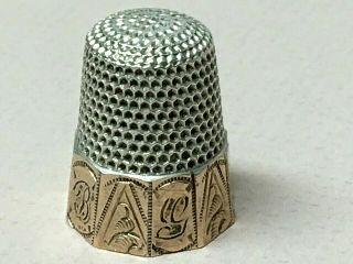 8 - Vintage/Antique STERLING Silver - 2 - W/Gold THIMBLES - Simons,  MKD,  Waite Thresher 4