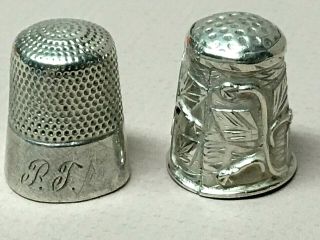 8 - Vintage/Antique STERLING Silver - 2 - W/Gold THIMBLES - Simons,  MKD,  Waite Thresher 5