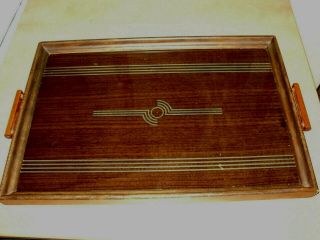Vintage Art Deco Wood And Glass Serving Tray Classic Art Deco Design Bar Tray