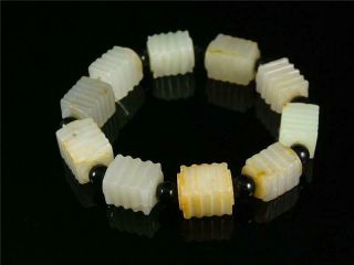 Fine Old Chinese Celadon Nephrite Jade Carved Bracelet Prayer Beads