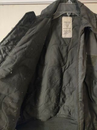 USAF CWU - 45/P Cold Weather Flight Jacket MED 38 - 40,  Sage Green with patches LT 6