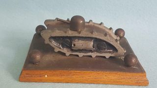 Wwi Tanks Corps Trench Art Cast Aluminium Tank On Brass Stand And Oak Plinth