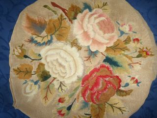Antique Embroidered Cushion Cover,  2 Sides,  Woolwork Roses