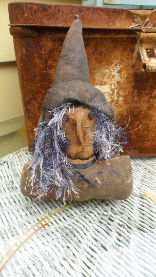 Vintage Primitive Grungy Shelf Sitter Witch Doll Farmhouse Halloween Style