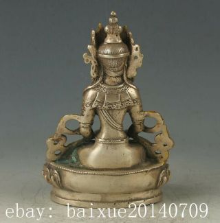 CHINESE ANTIQUE SILVER COPPER GILT CARVED FIGURE OF BUDDHA STATUE D02 3
