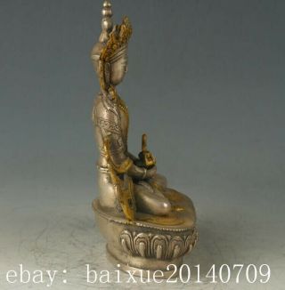 CHINESE ANTIQUE SILVER COPPER GILT CARVED FIGURE OF BUDDHA STATUE D02 4