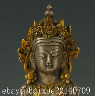 CHINESE ANTIQUE SILVER COPPER GILT CARVED FIGURE OF BUDDHA STATUE D02 5