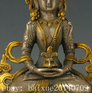 CHINESE ANTIQUE SILVER COPPER GILT CARVED FIGURE OF BUDDHA STATUE D02 6