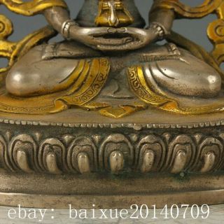 CHINESE ANTIQUE SILVER COPPER GILT CARVED FIGURE OF BUDDHA STATUE D02 7