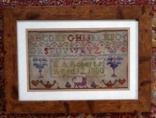 Antique Framed Cross Stitch Sampler Signed Dated 1880