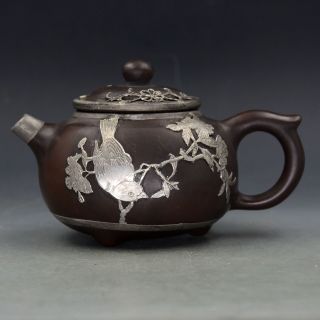 Tibet Silver Bird Armor Yixing Zisha Hand - Carved Teapot Made By Zhou Zhichen