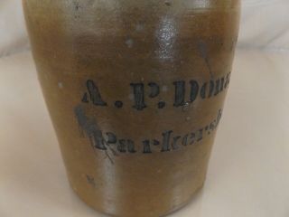 Antique A.  P Donaghho Parkersburg W.  V.  Glazed Stoneware Crock Jar Wax Seal 2