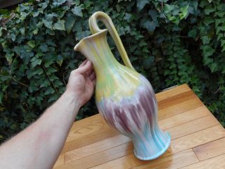 Vintage Water Pitcher Pottery Vase Stoneware 20 " Multi Color Glazed