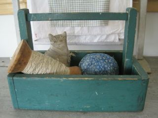 Old Vintage Primitive Green Paint Wood Box with Handle American AAFA 2