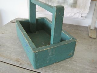 Old Vintage Primitive Green Paint Wood Box with Handle American AAFA 3