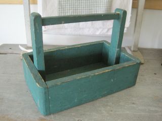 Old Vintage Primitive Green Paint Wood Box with Handle American AAFA 4